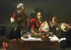 Painting of Jesus sharing a meal with the disciples.