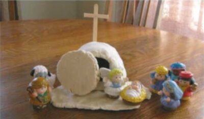 Child's play version of Jesus' tomb and resurrection.
